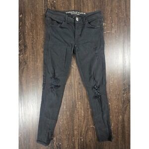 American‎ Eagle Jegging Womens 4 Black Distressed Stretch Jeans